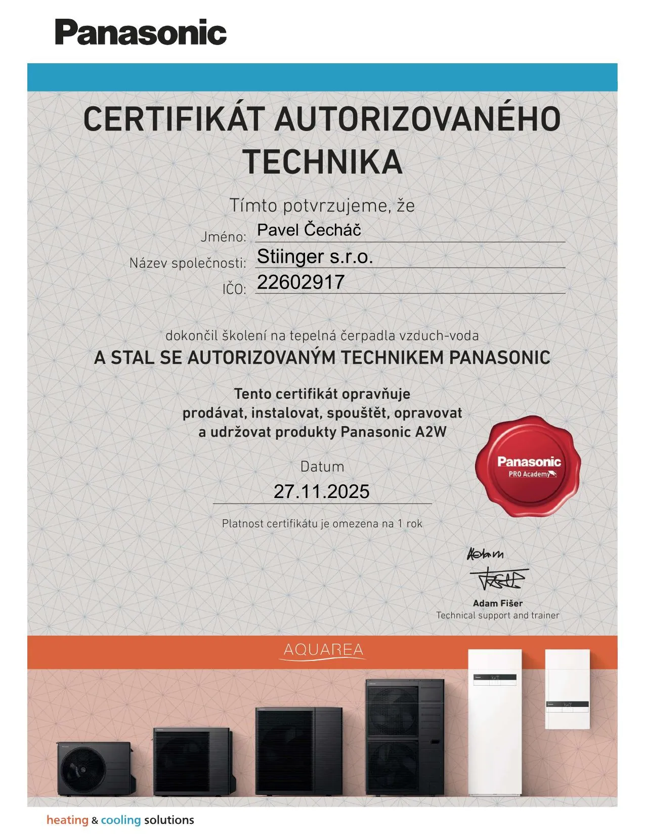Certifikát Panasonic — Pavel Čecháč